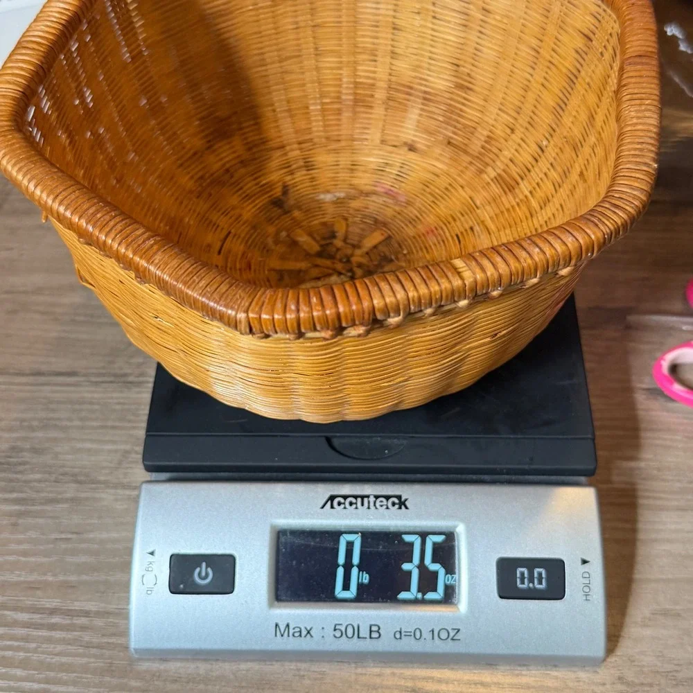 Vintage woven Wicker Basket Brown Boho Hexagonal Storage Decor Cottagecore
